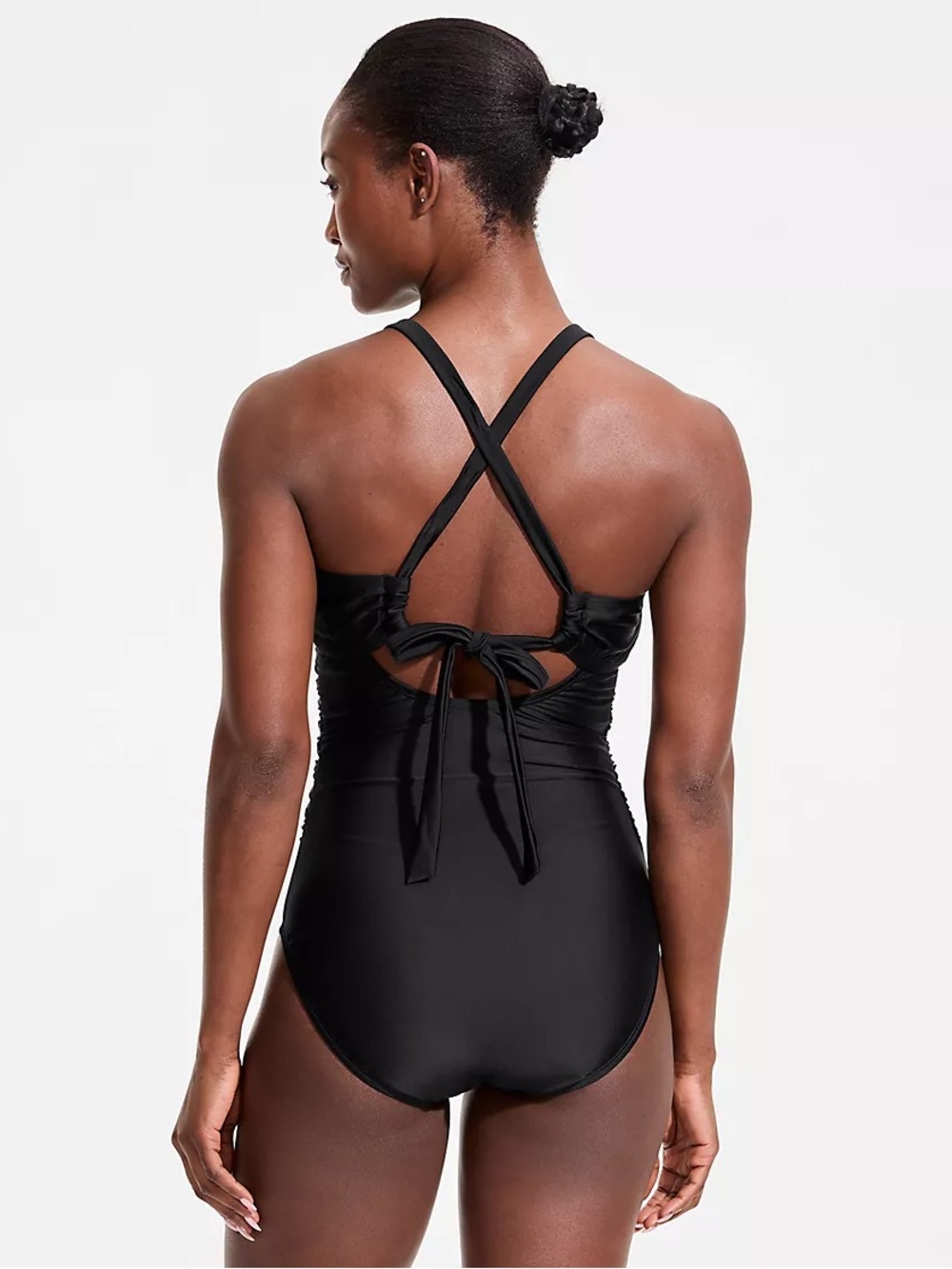 Lands' End Black One-Piece Swimsuit with Cross-Back Tie 6 Petite